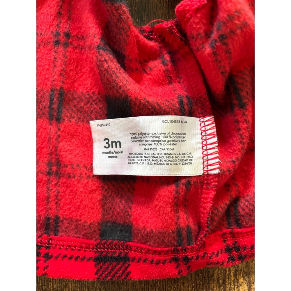 Carters Baby Girl Red Black Buffalo Plaid Fleece Vest Sherpa Collar Ruffle 3M - Picture 5 of 5